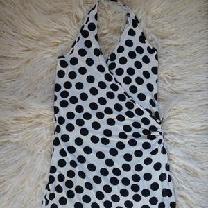 Halter top polka dot rouched side wrap style